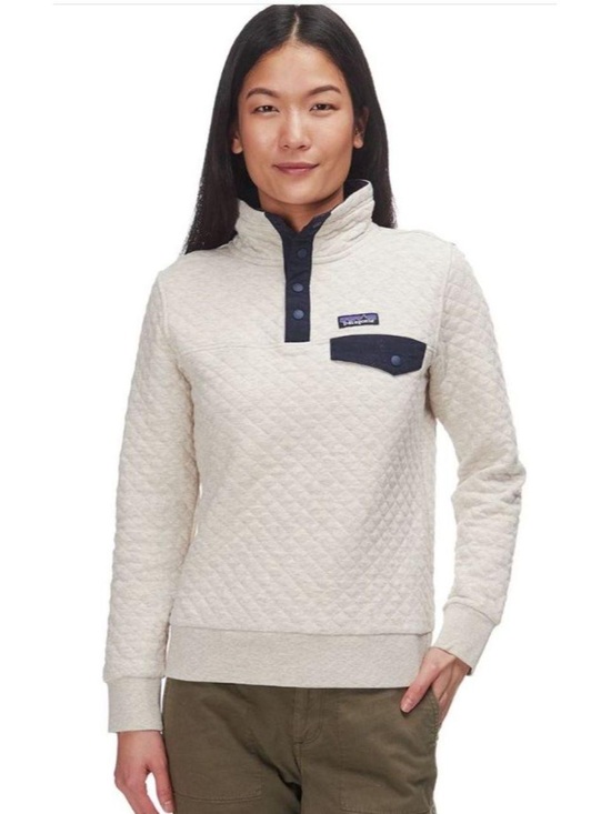 Patagonia Tops - Patagonia Organic Cotton Quilted Snap-T Pullover in Cream with Navy Trim